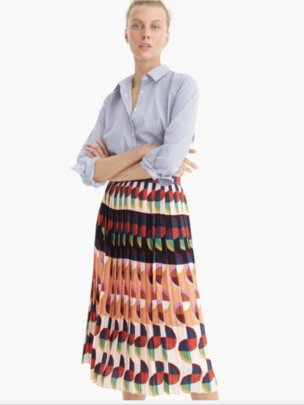 J. Crew 365 art deco Pleated Midi Skirt in Multicolor Geometric Print women’s 6